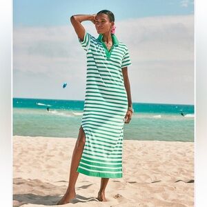 NWT Addison Bay Kiawah Striped Polo Short Sleeve Side Slit Shift Maxi Dress